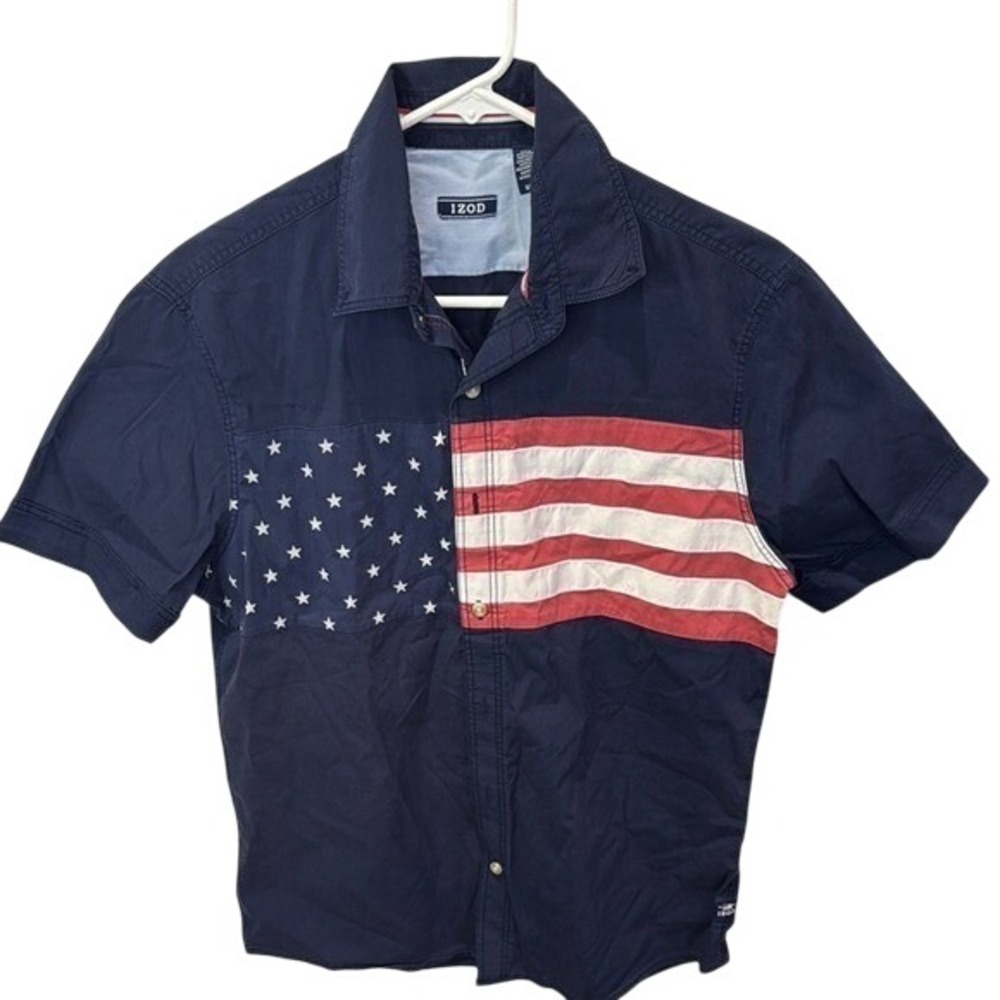 IZOD American‎ Flag Shirt Patriotic USA Stars & Stripes Navy Blue Boys Small